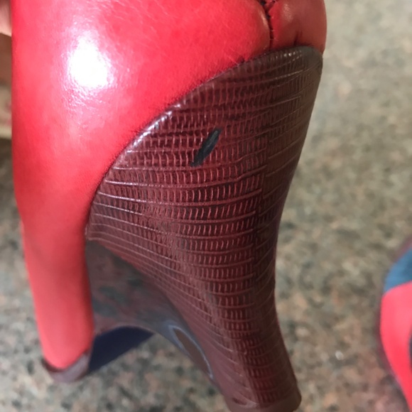 Poetic License London multi color Red  Blue and Brown (41) lace up heeled shoe - Picture 3 of 8